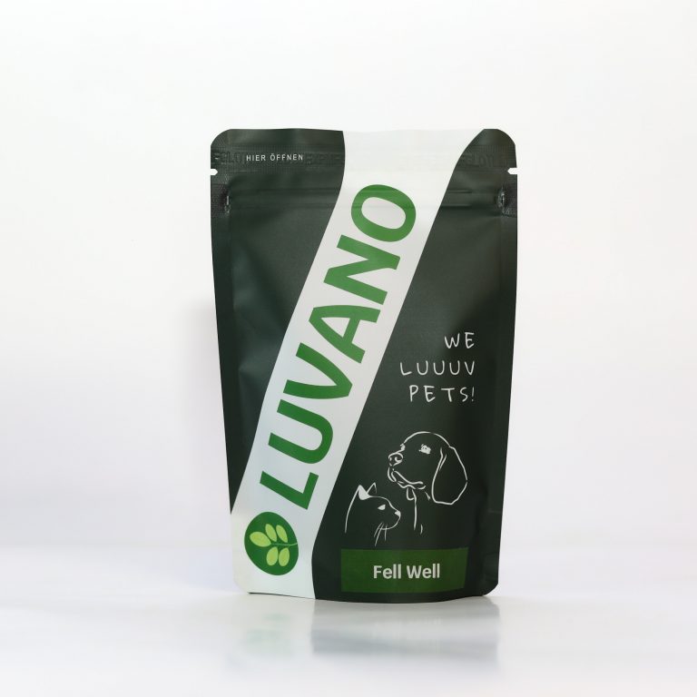 Luvano Fell Well Pulver für Hunde im grünen Standbeutel